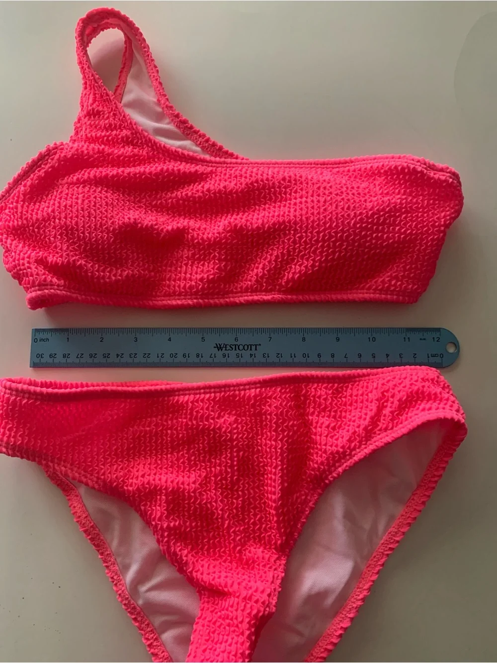 NEW SHEIN Teen Girls Pink Textured One Shoulder Bikini Size 160 (13-14 yrs)